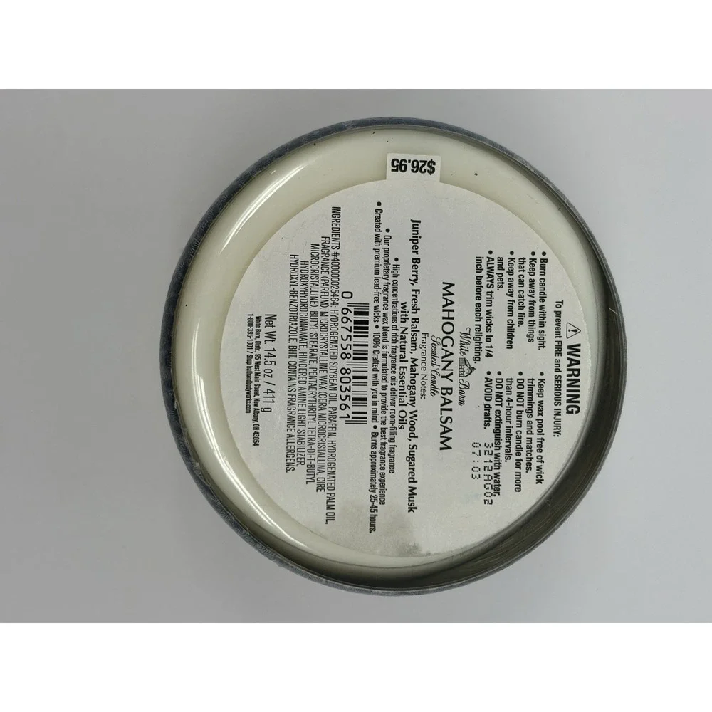 White Barn Mohageny Balsam Scented Candle Made With Essential Oils Used
